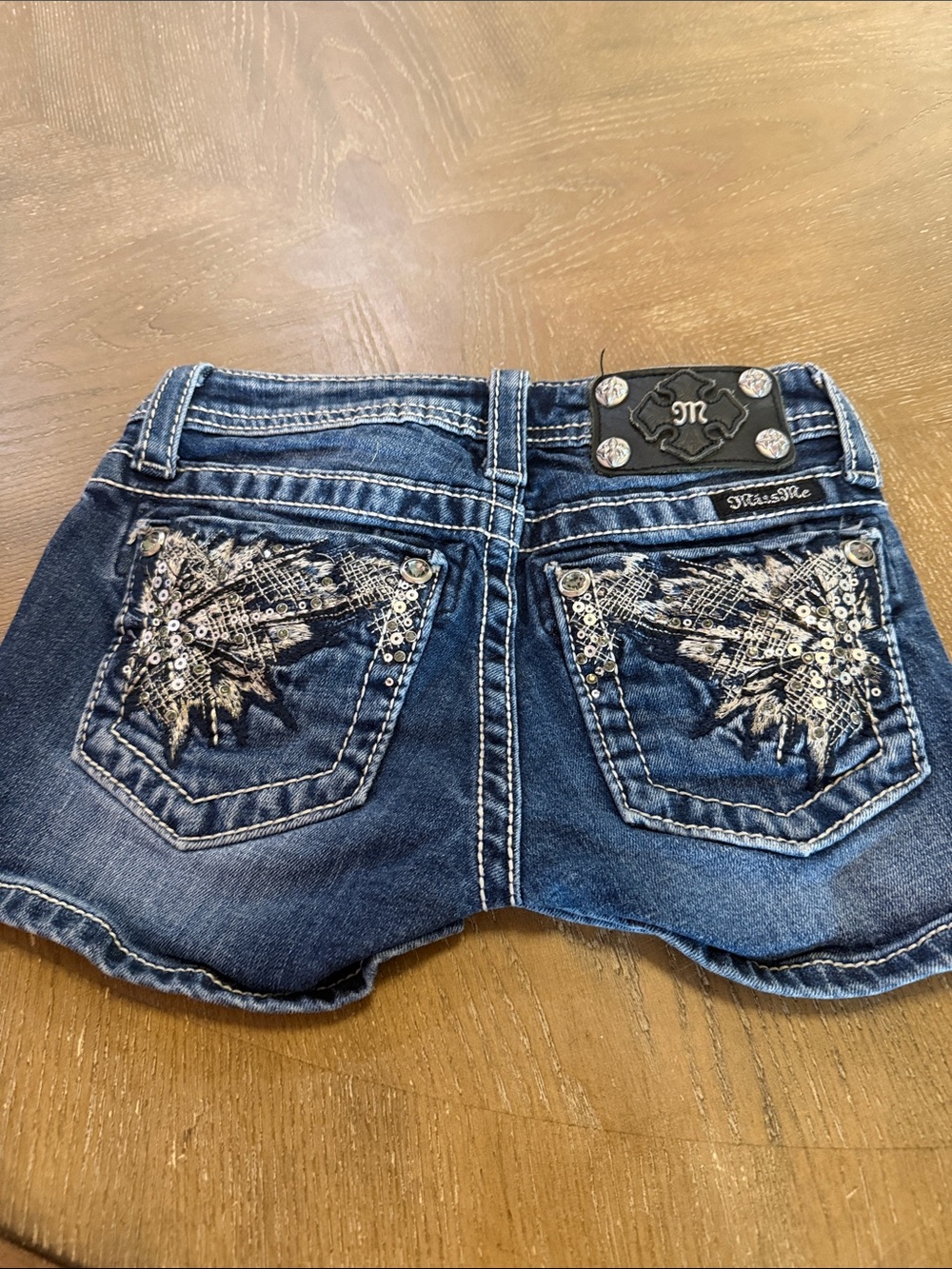 Kids/Teens Miss Me Dark Blue Denim Shorts with Contrast Stitching